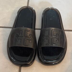 Tory Burch Black Jelly Logo-Embossed Slide Sandals L size 6 R size 7